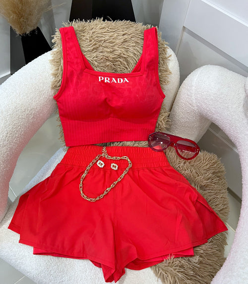 Red short , skirt set
