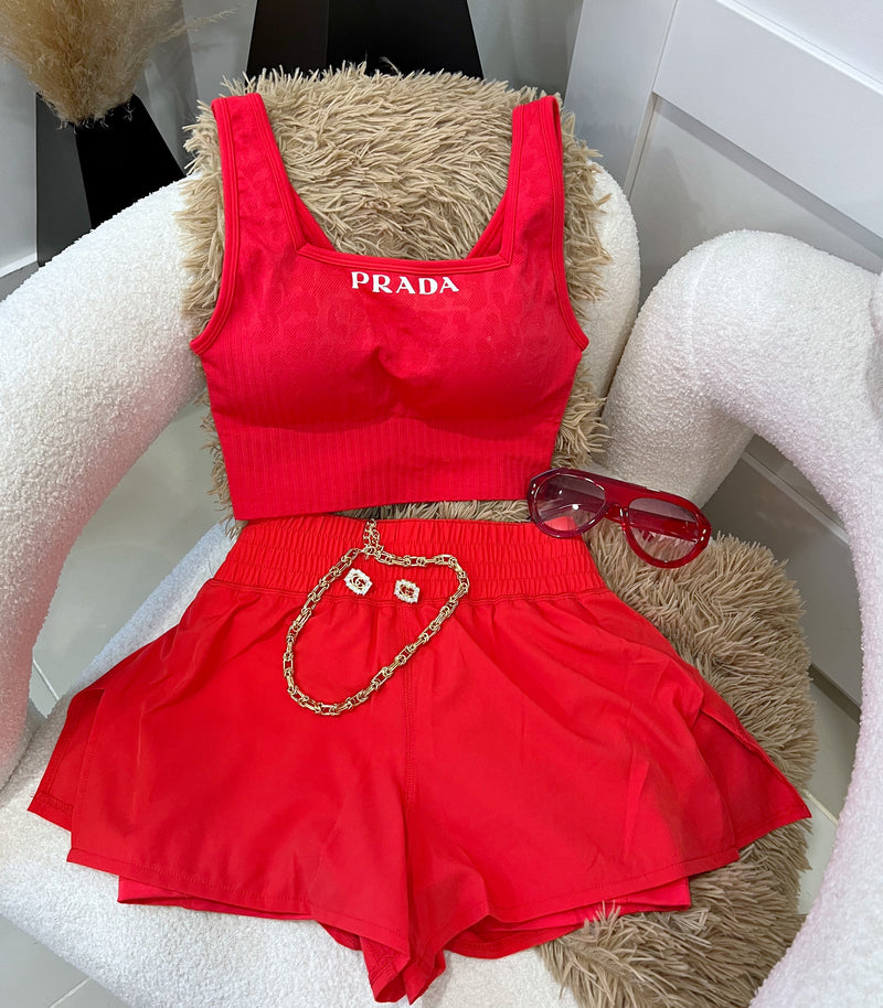 Red short , skirt set