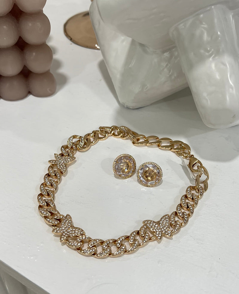 Golden necklace and earrings