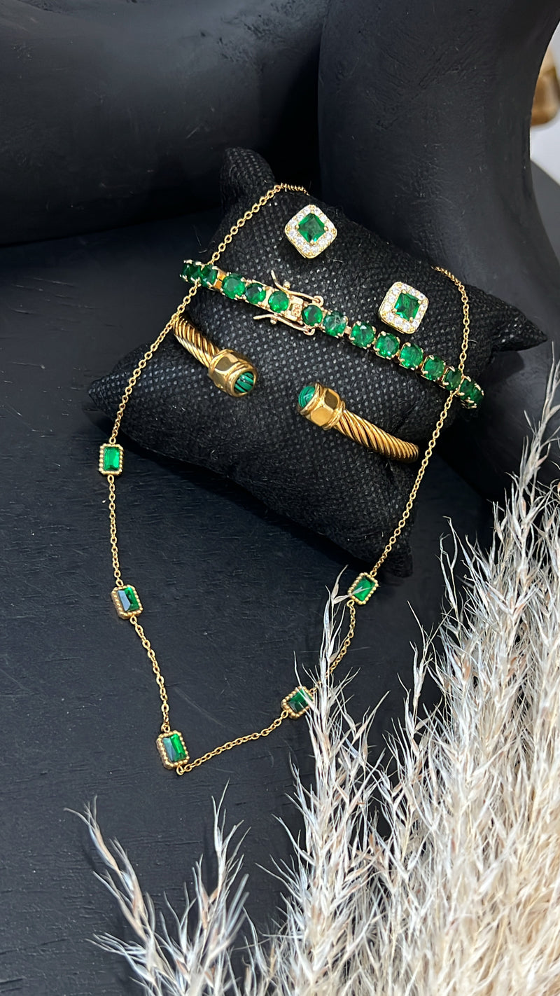 Green , golden necklace