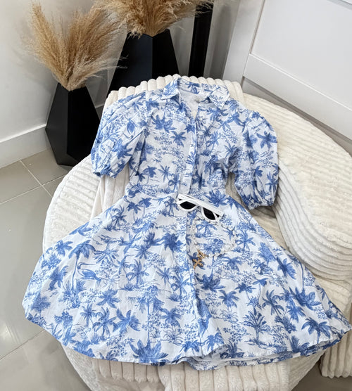 Blue print mini dress