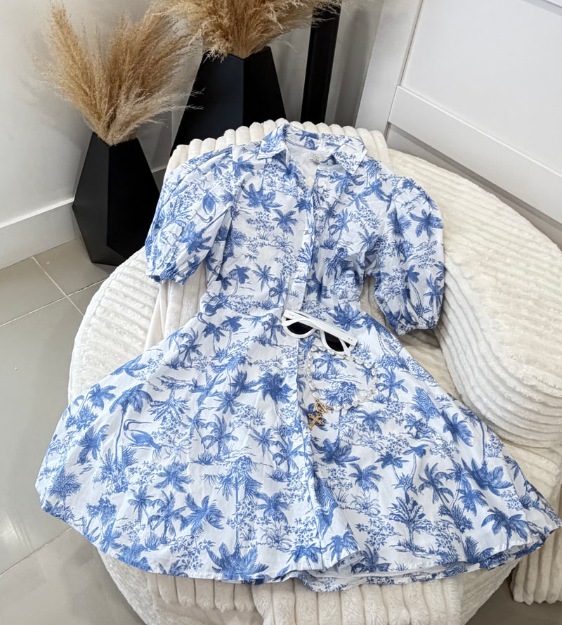 Blue print mini dress